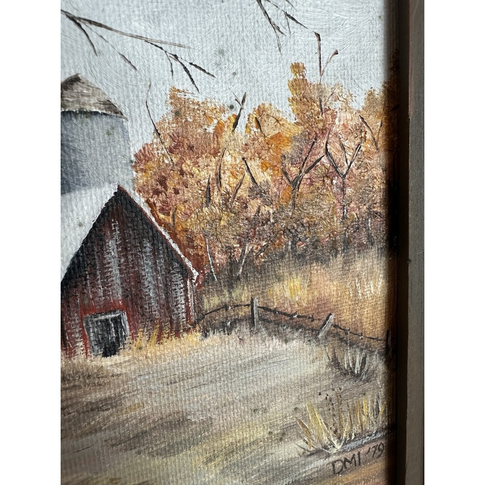 VTG Primitive Original Painting Americana Farm Scene Barn By Connie Law Folk Art - Picture 7 of 12